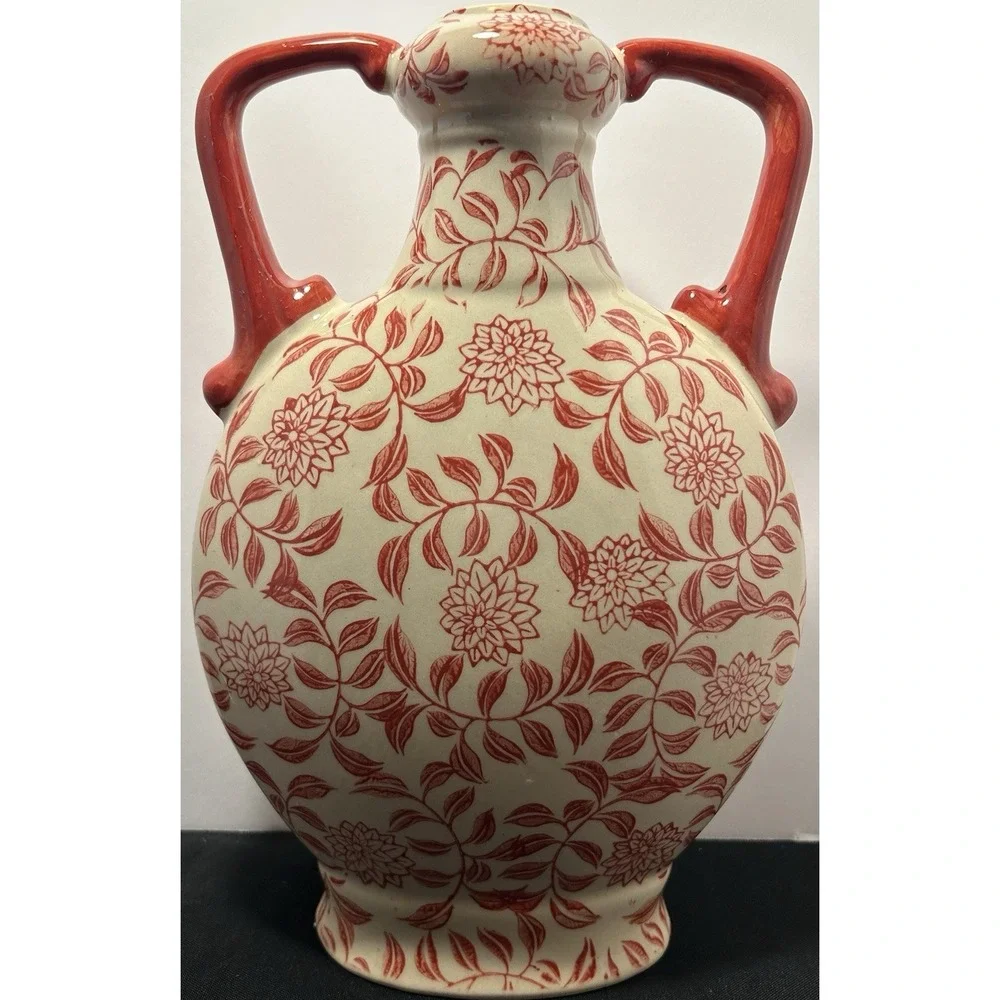Red & White Japanese Style Vase BEAUTIFUL